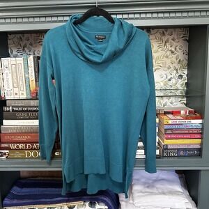 New Directions Womens Teal Cowl Neck Tunic Sweater Size Medium Long Sleeve